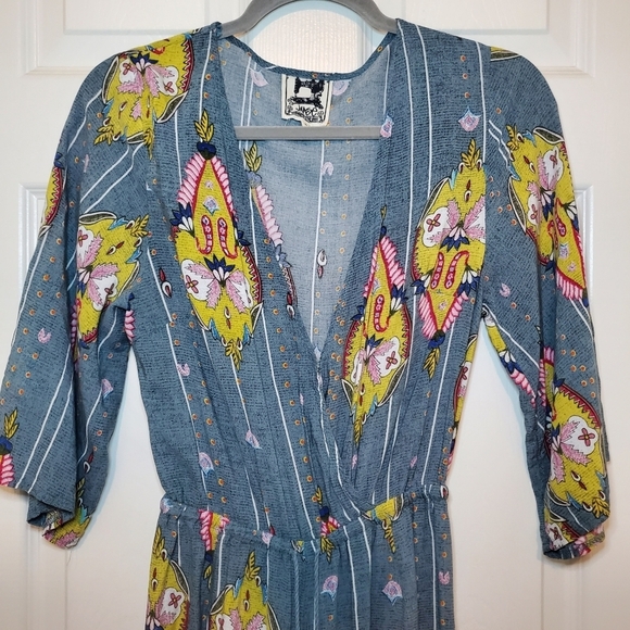 Jaase Wide Leg Bohemian Blue Short Sleeve Jumpsuit S - Picture 2 of 10